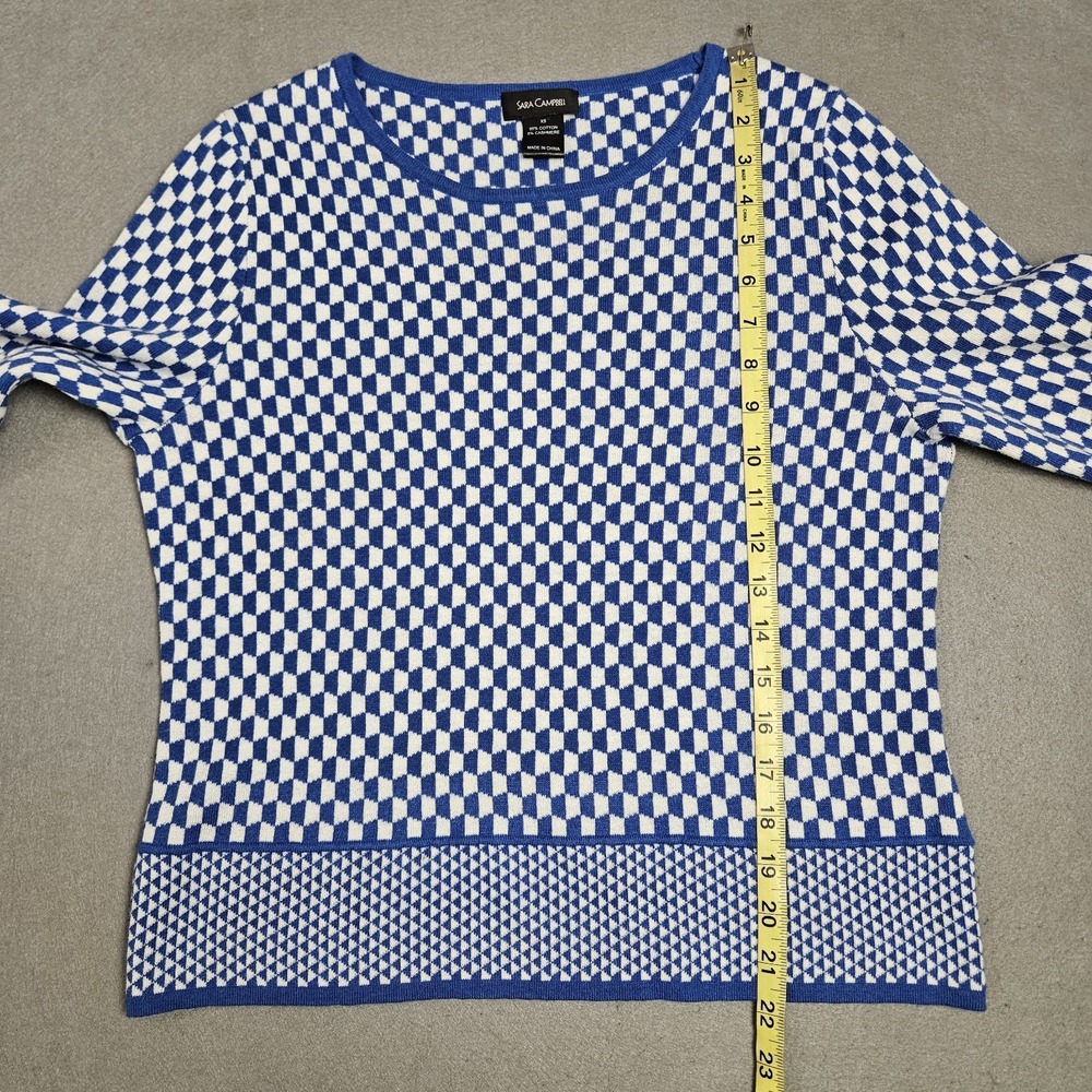 Sara Campbell Sweater Size XS Cashmere Blend Pullover 3/4 Sleeve Blue White FLAW - Picture 4 of 9